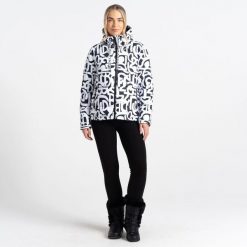 Kurtka Ocieplana Damska Society. Białe kurtki sportowe damskie Dare 2B, xl, bez wzorów, z materiału, bez ramiączek, z kapturem, trekkingowe. Za 125.99 zł.