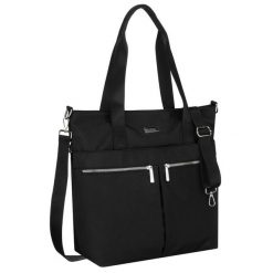 Jednokomorowa, czarna shopperka damska zamykana suwakiem Peterson PTN CTY-19. Czarne shopperki damskie Peterson, bez wzorów, bez dodatków. Za 89.99 zł.