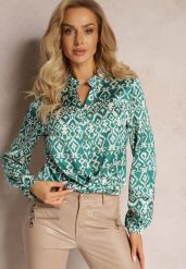 Zielona Koszula na Guziki w Fantazyjny Print Gavino. Zielone koszule damskie Renee, m, bez wzorów, z tkaniny, bez kołnierzyka, bez ramiączek. Za 49.99 zł.