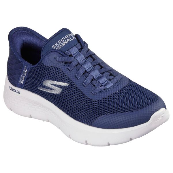 Buty sportowe Sneakersy damskie, Slip-Ins: GO WALK Flex - Grand Entry. Białe obuwie sportowe damskie Skechers, bez wzorów, bez zapięcia, trekkingowe. Za 349.99 zł.