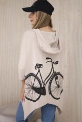 Bluza z nadrukiem roweru beżowa. Brązowe bluzy damskie KESI, l, bez wzorów, z bawełny, bez ramiączek, z kapturem. Za 218.51 zł.
