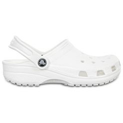 Klapki dla dorosłych Crocs Classic. Białe klapki damskie Crocs, bez wzorów, sportowe, bez obcasa, bez zapięcia. Za 224.96 zł.