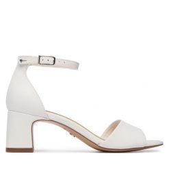 Sandały Tamaris. Białe sandały damskie Tamaris, bez wzorów, bez obcasa, na słupku, bez zapięcia. Za 329.99 zł.