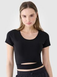 4F T-shirt crop top gładki damski - czarny XS. Czarne t-shirty damskie 4F, xs, bez wzorów, z bawełny, sportowe, bez kołnierzyka, bez ramiączek. W wyprzedaży za 39.99 zł.