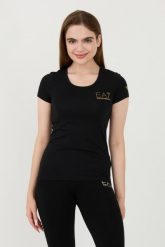 EA7 Czarny t-shirt. Czarne t-shirty damskie EA7 Emporio Armani, xs, bez wzorów, bez kołnierzyka, bez ramiączek. W wyprzedaży za 181.99 zł.