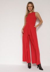 Czerwony Elegancki Kombinezon z Ozdobnymi Zakładkami Zellysha. Czerwone sukienki damskie Born2be, na co dzień, s, z aplikacjami, eleganckie, bez kołnierzyka, bez ramiączek, proste. Za 149.99 zł.