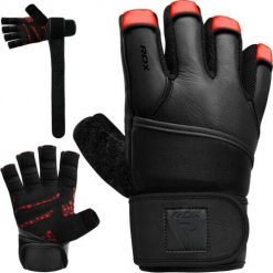 Rękawiczki RDX L4 Finger Weightlifting Leather. Czerwone rękawiczki męskie RDX SPORTS, bez wzorów, z materiału. Za 109.99 zł.