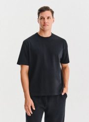 PAKO LORENTE - Czarny t-shirt oversize. Czarne t-shirty męskie Pako Lorente, l, bez wzorów, z bawełny, bez kołnierzyka, bez ramiączek. Za 99.99 zł.