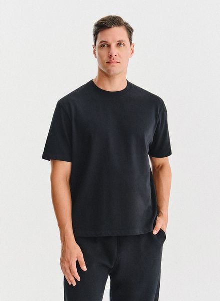 PAKO LORENTE - Czarny t-shirt oversize. Czarne t-shirty męskie Pako Lorente, l, bez wzorów, z bawełny, bez kołnierzyka, bez ramiączek. Za 99.99 zł.