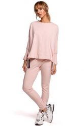 Wygodna Prosta Bluza z Lampasem - Różowa. Czerwone bluzy damskie MOE, l, bez wzorów, z bawełny, bez ramiączek, bez kaptura. Za 229.90 zł.