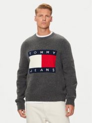 Tommy Jeans Sweter Flag DM0DM19442 Szary Regular Fit. Szare swetry męskie Tommy Jeans, m, bez wzorów, z jeansu, bez kołnierzyka, bez ramiączek. Za 279.99 zł.