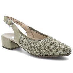 Czółenka damskie Rieker, cholewka z materiału tekstylnego pasek wokół pięty z regulacją na klamrę, zielone, 47060-52. Zielone czółenka damskie Rieker, bez wzorów, bez obcasa, bez zapięcia. Za 299.00 zł.