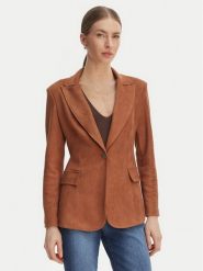 Rinascimento Marynarka CFC0127916003 Brązowy Regular Fit. Brązowe marynarki i żakiety damskie Rinascimento, bez wzorów, ze skóry, bez kołnierzyka, bez ramiączek. Za 599.99 zł.