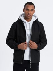 Męska kurtka SOFTSHELL z polarowym środkiem - czarny V2 OM-JANP-0137 - XXL. Czarne kurtki męskie Ombre Clothing, l, bez wzorów, z elastanu, bez kaptura. Za 173.99 zł.