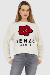 KENZO Kremowy sweter damski boke flower, Rozmiar S. Białe swetry nierozpinane damskie Kenzo, s, bez wzorów, bez kołnierzyka, bez ramiączek. W wyprzedaży za 855.99 zł.