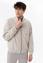 Zamszowa bomberka J-SAMOS. Szare kurtki męskie Volcano, na wiosnę, l, bez wzorów, z dzianiny, eleganckie, bez kaptura. Za 279.99 zł.