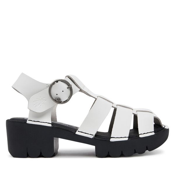 Sandały Fly London. Białe sandały damskie Fly London, bez wzorów, bez obcasa, na słupku, bez zapięcia. Za 429.99 zł.