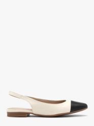 Kremowo czarne baleriny typu slingback SALMA. Białe balerinki damskie Ryłko, bez wzorów, z gumy, z okrągłym noskiem, bez obcasa, na płaskiej podeszwie, bez zapięcia. W wyprzedaży za 269.99 zł.