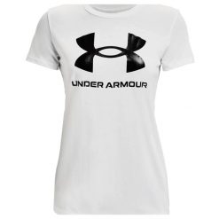 Damska Koszulka Z Grafiką W Sportowym Stylu. Czarne bluzki damskie Under Armour, m, bez wzorów, sportowe, bez kołnierzyka, bez ramiączek. Za 126.99 zł.