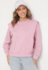 Różowa Bluza z Wiskozą z Podkreśloną Linią Ramion Alithra. Czerwone bluzy damskie Born2be, z aplikacjami, z jeansu, casualowe, bez ramiączek, bez kaptura. Za 79.99 zł.