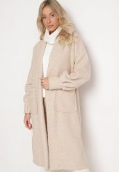 Jasnobeżowy Płaszcz Boucle Niezapinany Zopho. Brązowe płaszcze damskie Born2be, s, bez wzorów, z jeansu, eleganckie, bez kołnierzyka, bez kaptura. Za 129.99 zł.