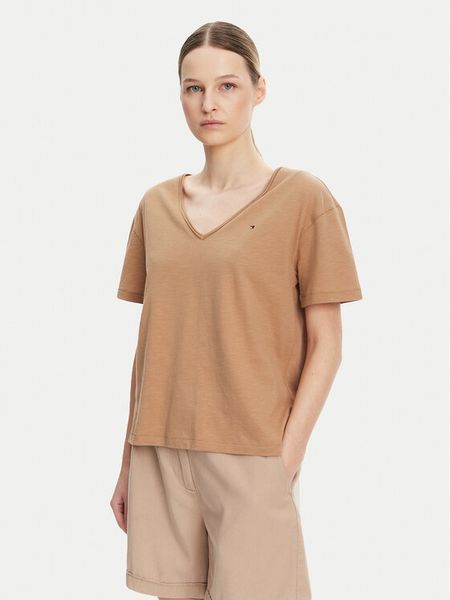 Tommy Hilfiger T-Shirt WW0WW43901 Beżowy Relaxed Fit. Brązowe t-shirty damskie Tommy Hilfiger, l, bez wzorów, z bawełny, bez kołnierzyka, bez ramiączek. Za 159.99 zł.