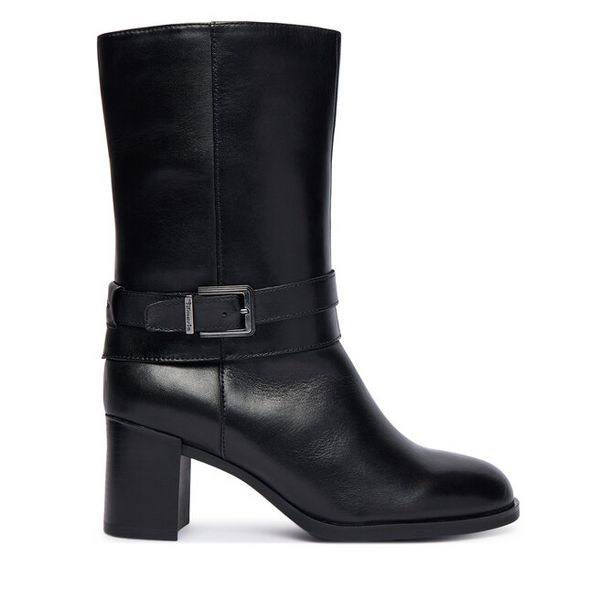 Botki Tamaris. Czarne botki damskie Tamaris, bez wzorów, bez obcasa, na słupku, bez zapięcia. Za 319.99 zł.