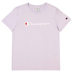 T-shirt Damski Markowy Rękaw. Fioletowe t-shirty damskie Champion, bez wzorów, casualowe, bez kołnierzyka, bez ramiączek. Za 143.99 zł.