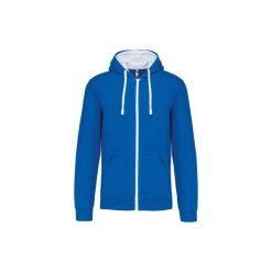 Bluza z kapturem z kontrastowym zamkiem błyskawicznym Kariban. Białe bluzy damskie KARIBAN, l, bez wzorów, z bawełny, bez ramiączek, z kapturem. Za 180.00 zł.