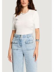 Morgan Bluzka 242-MENTHE Écru Slim Fit. Bluzki damskie Morgan, l, bez wzorów, z wiskozy, bez kołnierzyka, bez ramiączek. Za 129.99 zł.