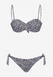 Ciemnoszare Dwuczęściowe Bikini Góra z Regulowanymi Ramiączkami Ozdobiona Metalową Klamrą Dół Majtki Typu Figi Wiązane po Bokach Zelmarie. Szare bikini Born2be, bez wzorów. Za 59.99 zł.