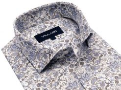 Niebiesko - szara elastyczna koszula męska w paisley VILLARO P044. Niebieskie koszule męskie Mmer / Villaro - Koszule męskie, m, bez wzorów, z bawełny, casualowe, bez kołnierzyka, bez ramiączek. W wyprzedaży za 198.00 zł.