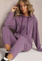 Fioletowy Komplet Dresowy z Bluzą i Spodniami Ciranova. Fioletowe bluzy damskie Renee, l, bez wzorów, z dresówki, bez ramiączek, z kapturem. Za 89.99 zł.
