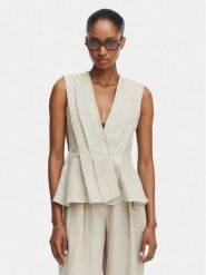 Marella Bluzka Vallo 2613161042 Beżowy Regular Fit. Brązowe bluzki damskie Marella, bez wzorów, ze lnu, bez kołnierzyka, bez ramiączek. Za 849.99 zł.