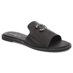 Czarne Klapki S.Barski Stylowe Obuwie Damskie. Czarne klapki damskie S.BARSKI, na lato, z aplikacjami, eleganckie, bez obcasa, na płaskiej podeszwie, bez zapięcia. Za 99.99 zł.