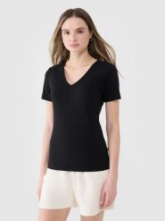 4F T-shirt slim gładki damski - czarny XS. Czarne t-shirty damskie 4F, xs, bez wzorów, z bawełny, klasyczne, bez kołnierzyka, bez ramiączek. W wyprzedaży za 39.99 zł.