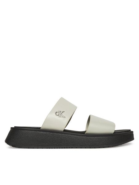 Calvin Klein Jeans Klapki Sandal Slide Double Strap YW0YW01694 Biały. Białe klapki damskie Calvin Klein Jeans, bez wzorów, z jeansu, bez obcasa, bez zapięcia. Za 219.99 zł.