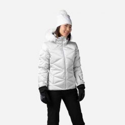 Kurtka narciarska damska Rossignol Staci Metallic. Szare kurtki sportowe damskie Rossignol, na jesień, l, bez wzorów, z materiału, bez ramiączek, z kapturem, narciarskie. Za 1,549.00 zł.