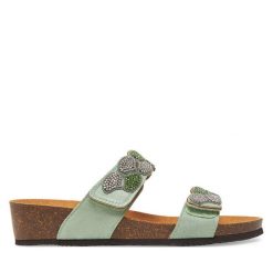 Klapki Scholl. Zielone klapki damskie Scholl, bez wzorów, bez obcasa, bez zapięcia. Za 219.99 zł.