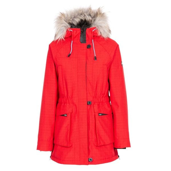 Parka Damska Wodoodporna. Czerwone parki damskie Trespass, l, bez wzorów, z futra, z kapturem. Za 246.99 zł.