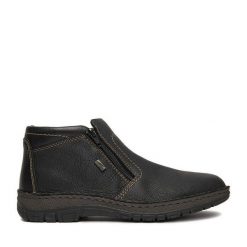 Botki Rieker. Czarne botki męskie Rieker, bez wzorów, bez obcasa, bez zapięcia. Za 359.99 zł.