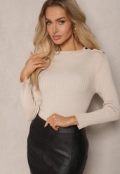 Jasnobeżowy Sweter z Wiskozą z Prążkowanego Materiału Ozdobiony Napami Beroma. Brązowe swetry nierozpinane damskie Renee, m, bez wzorów, z jeansu, casualowe, bez kołnierzyka, bez ramiączek. Za 99.99 zł.