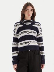 Tommy Jeans Sweter DW0DW21682 Granatowy Regular Fit. Niebieskie swetry nierozpinane damskie Tommy Jeans, xxs, bez wzorów, z bawełny, bez kołnierzyka, bez ramiączek. Za 389.99 zł.