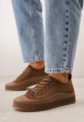 Brązowe Trampki z Imitacji Zamszu z Nieregularną Podeszwą ze Żłobieniami Naranatea. Brązowe trampki i tenisówki damskie Born2be, bez wzorów, z jeansu, bez zapięcia. Za 69.99 zł.