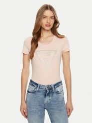 Guess T-Shirt W5RI11 J1314 Różowy Regular Fit. Czerwone t-shirty damskie Guess, xs, z aplikacjami, z bawełny, bez kołnierzyka, bez ramiączek. Za 109.99 zł.