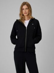 4F Bluza dresowa loose z kapturem damska - czarna S. Czarne bluzy damskie 4F, s, bez wzorów, z dresówki, bez ramiączek, z kapturem. Za 159.99 zł.