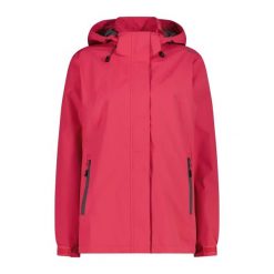 Wodoodporna kurtka z odpinanym kapturem dla kobiet CMP. Czerwone kurtki sportowe damskie CMP, s, bez wzorów, z materiału, bez ramiączek, trekkingowe. Za 344.90 zł.