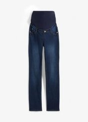 Dżinsy ciążowe z bawełny organicznej, straight leg. Niebieskie jeansy damskie bonprix, bez wzorów, z bawełny, moda ciążowa. Za 169.99 zł.