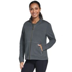 Bluza dresowa sportowa damska Go Walk Everywhere Full Zip Hoodless. Zielone bluzy damskie Skechers, m, bez wzorów, z dresówki, sportowe, bez ramiączek, bez kaptura. Za 199.99 zł.