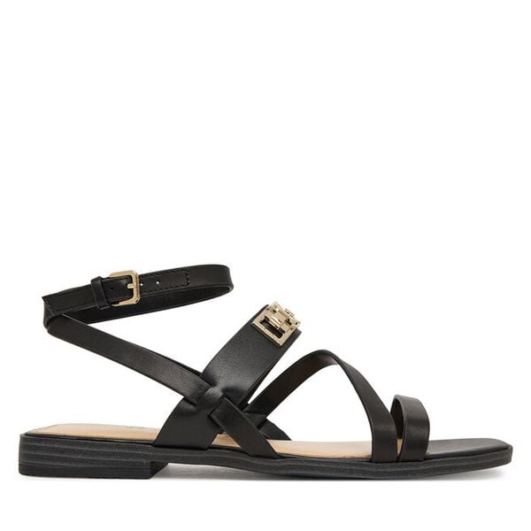 Sandały Guess. Czarne sandały damskie Guess, z aplikacjami, bez obcasa, na płaskiej podeszwie, bez zapięcia. Za 314.99 zł.